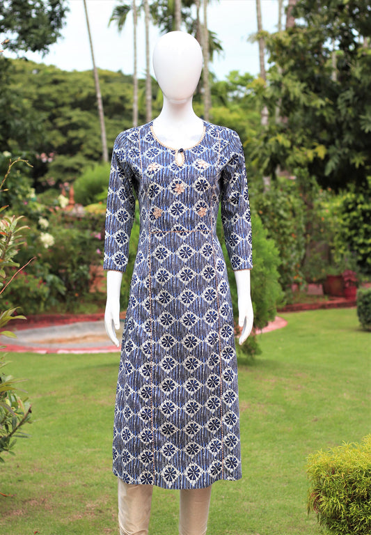 Blue Floral Block Printed Kurta