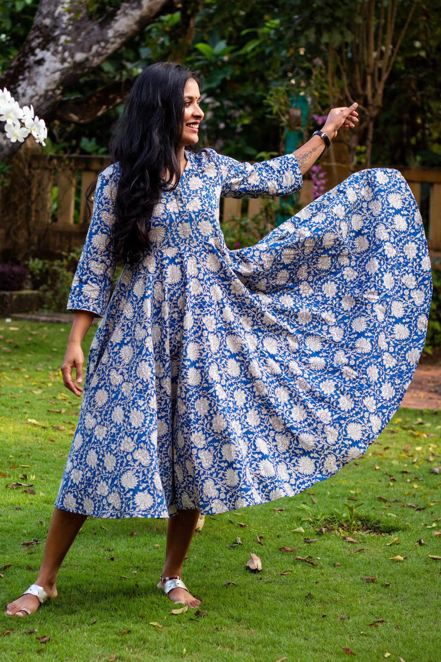 Royal Blue Kalamkari Umbrella Dress