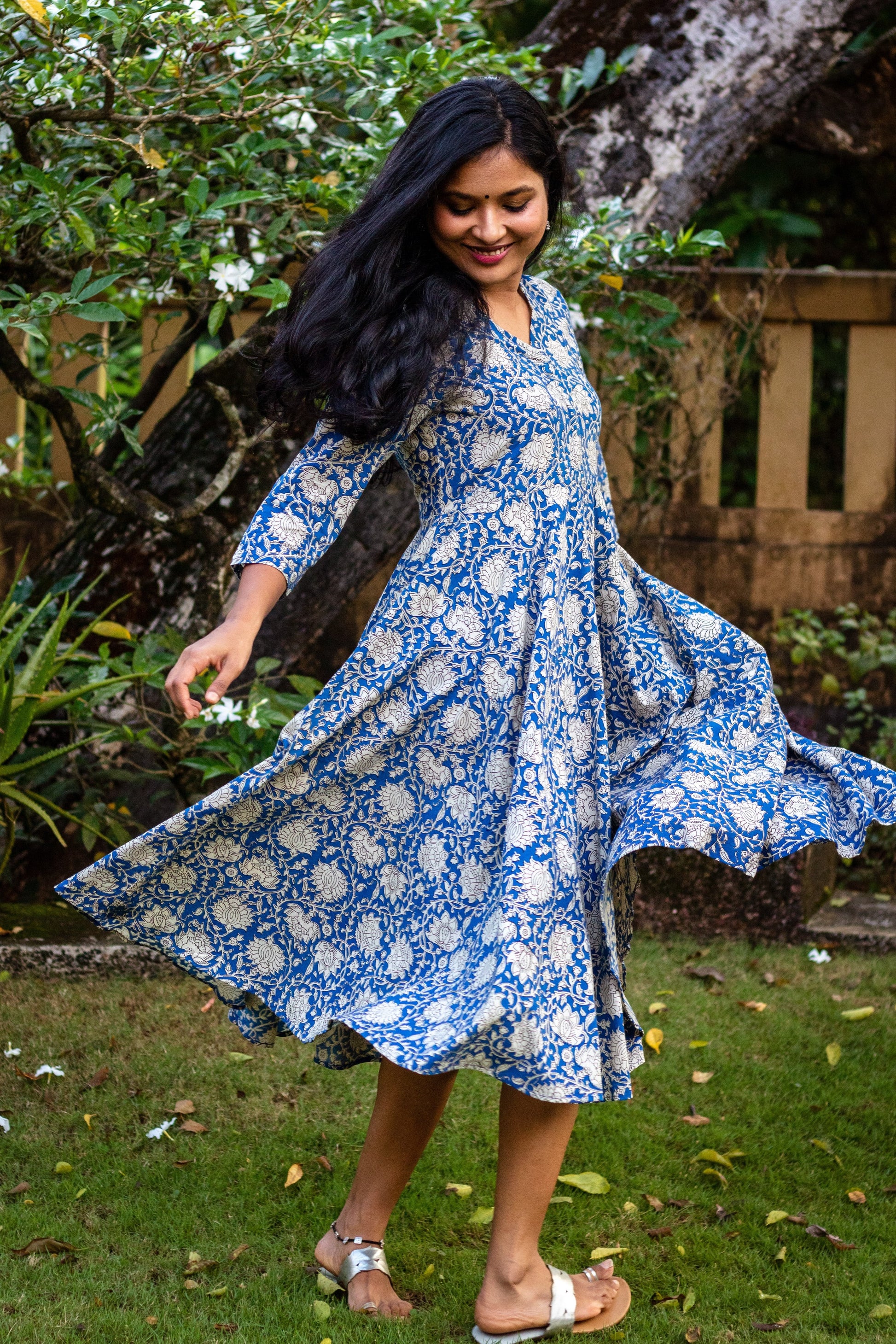 Royal Blue Kalamkari Umbrella Dress – Folksie ®