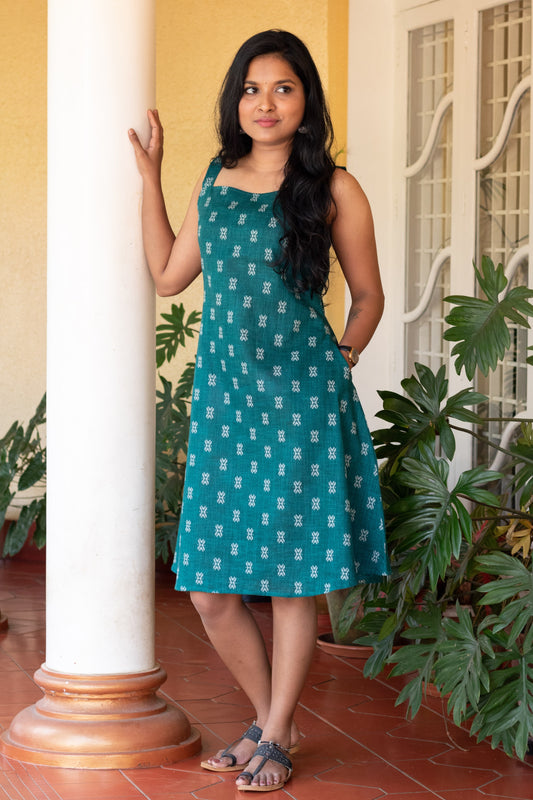 Teal Ikat Sleeveless Dress