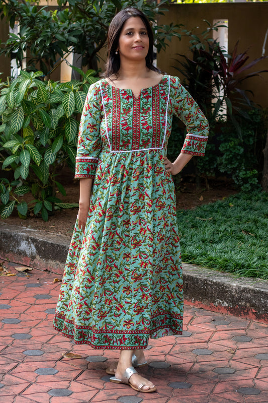 Turquoise & Red Kurta Cum Dress