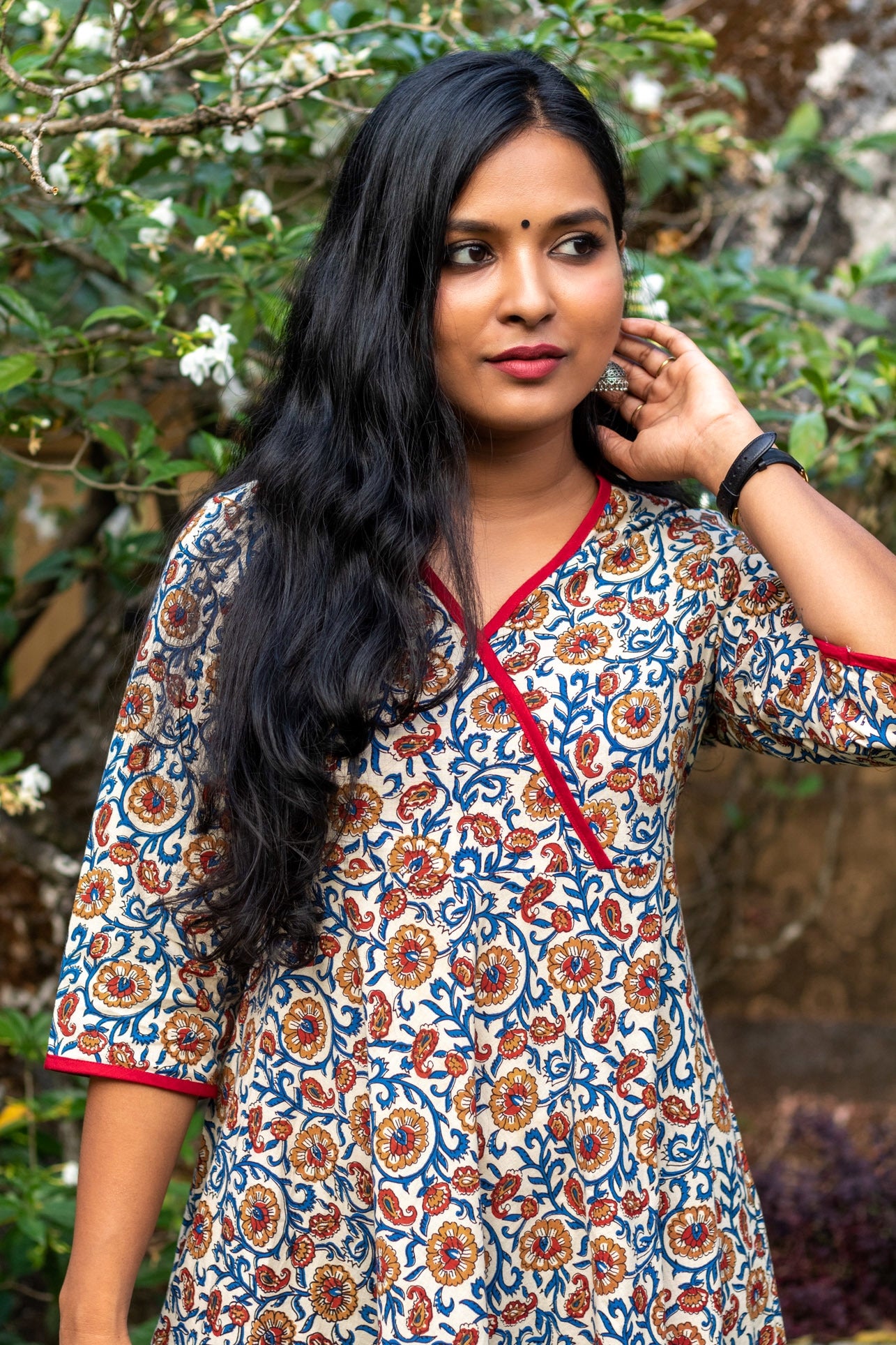 Blue sangneri Umbrella Cut Kurti  Byhand I Indian Ethnic Wear Online I  Sustainable Fashion I Handmade Clothes