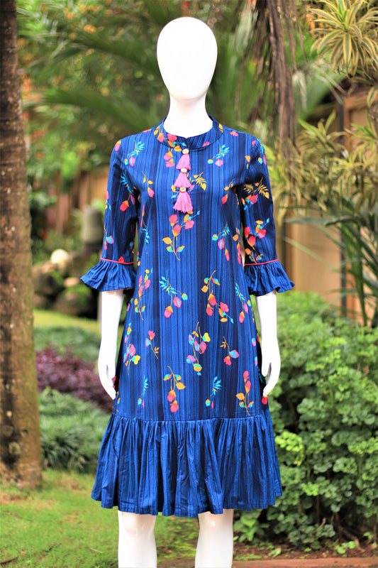 Blue Floral Ruffle Dress