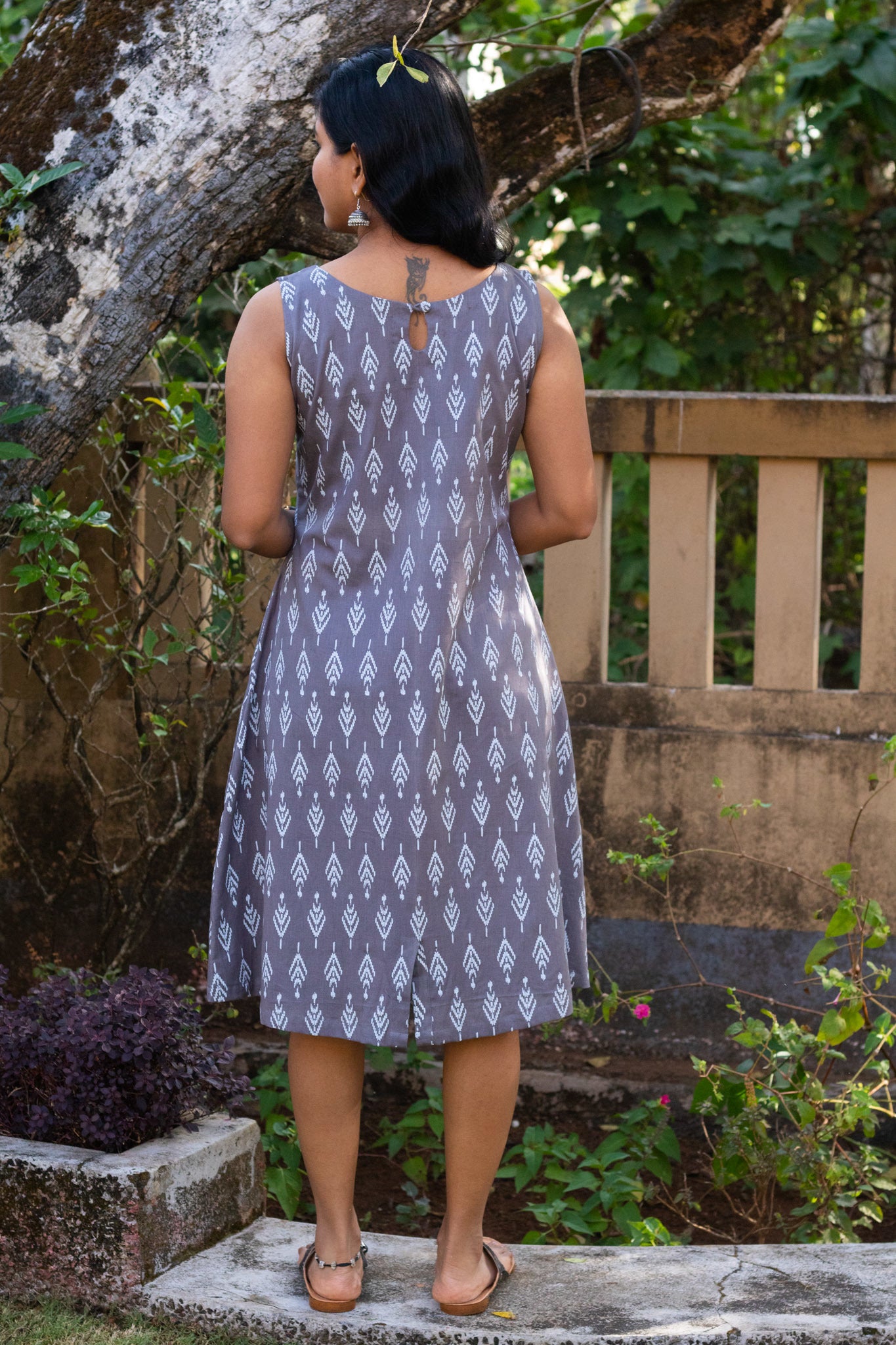 Grey Ikat Sleeveless Dress