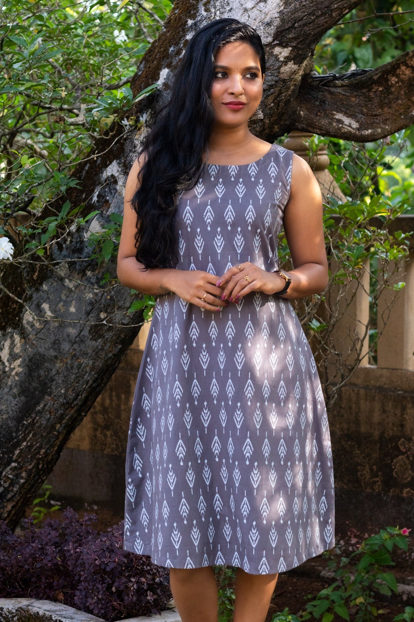 Grey Ikat Sleeveless Dress