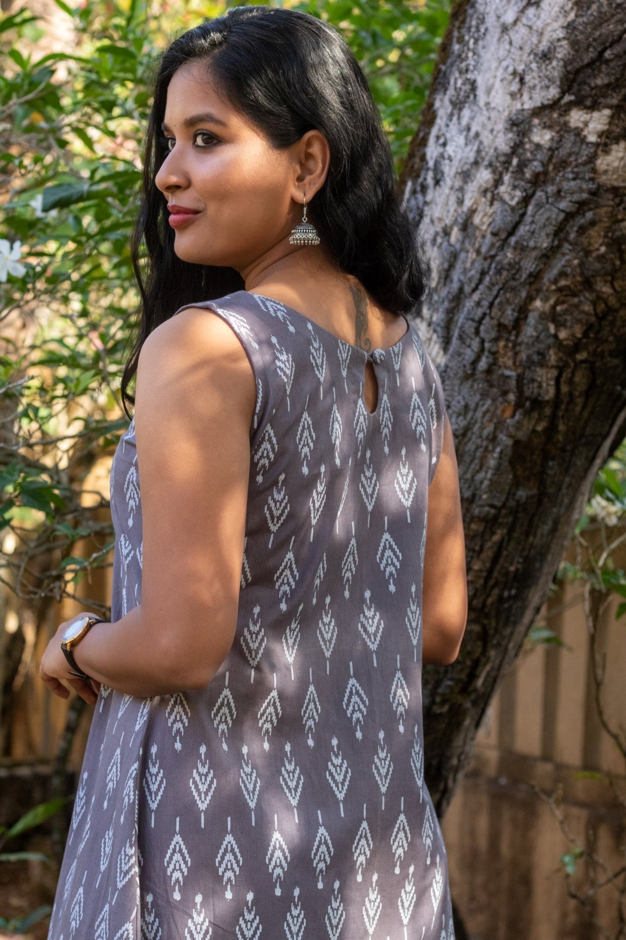 Grey Ikat Sleeveless Dress