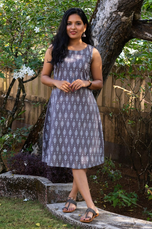 Grey Ikat Sleeveless Dress