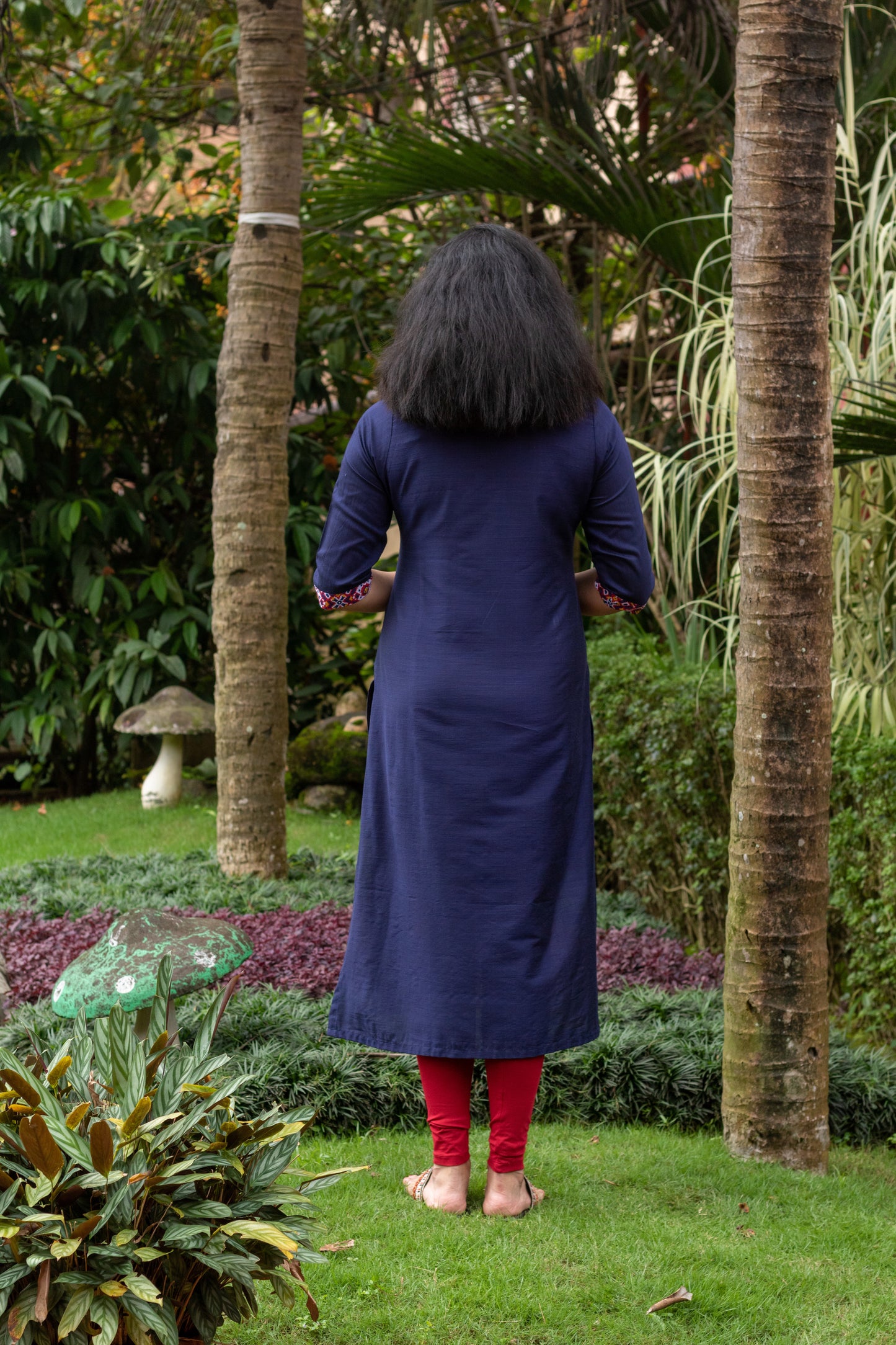 Navy Blue with Red Patola Straight Cut Kurta