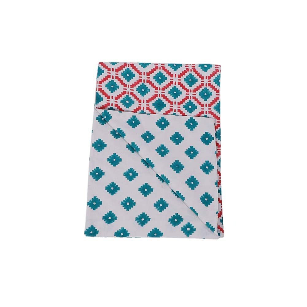 Green & Red Block Printed Table Runner & Set of 6 Table Mats