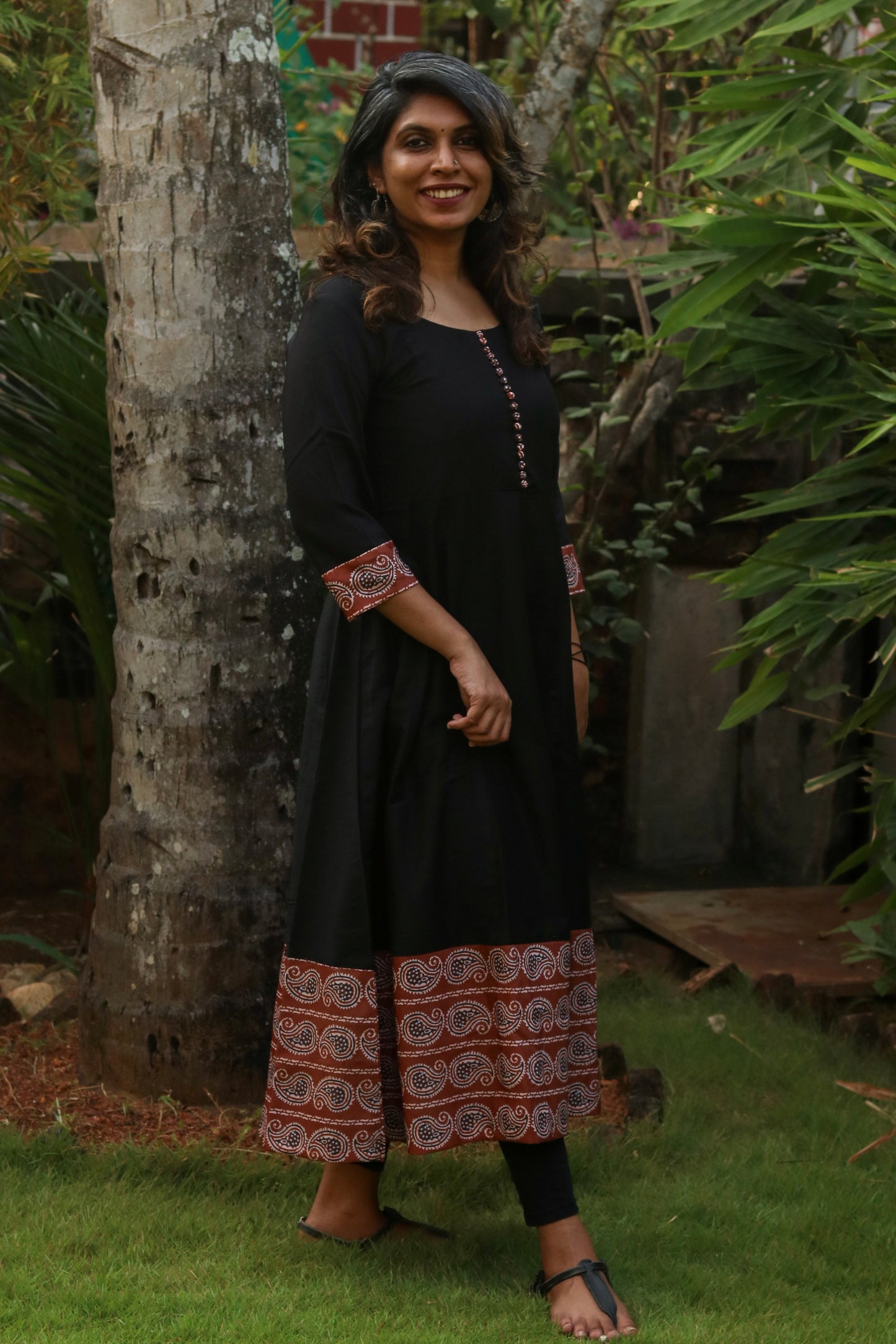 Black Anarkali with Brown Paisley Border