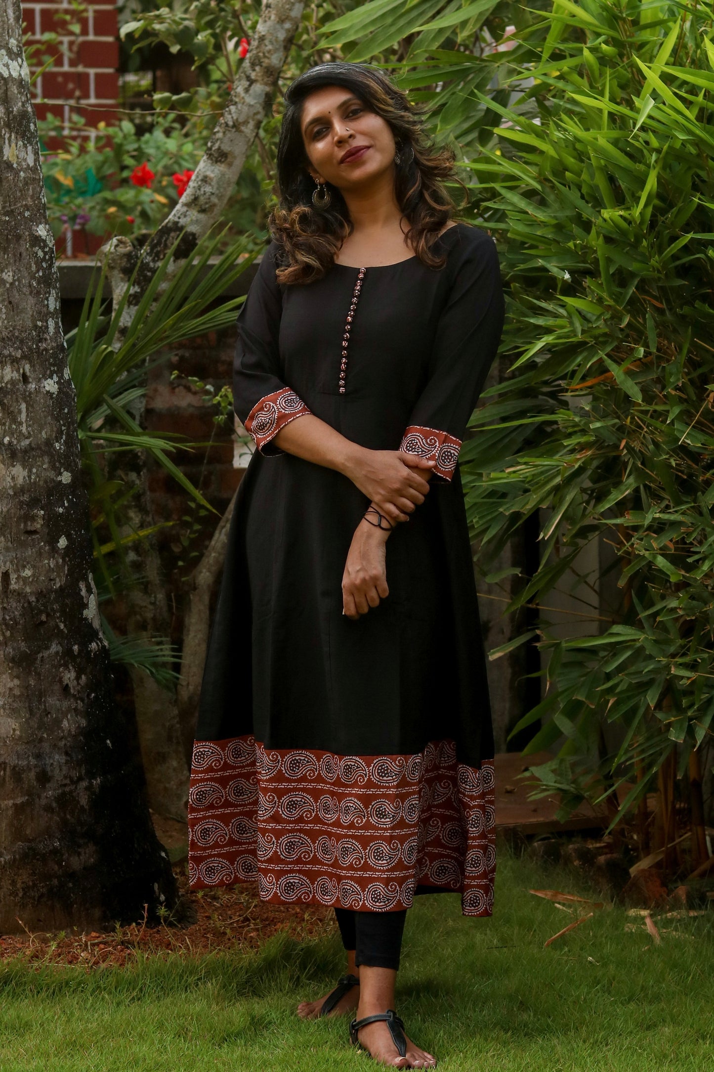 Black Anarkali with Brown Paisley Border